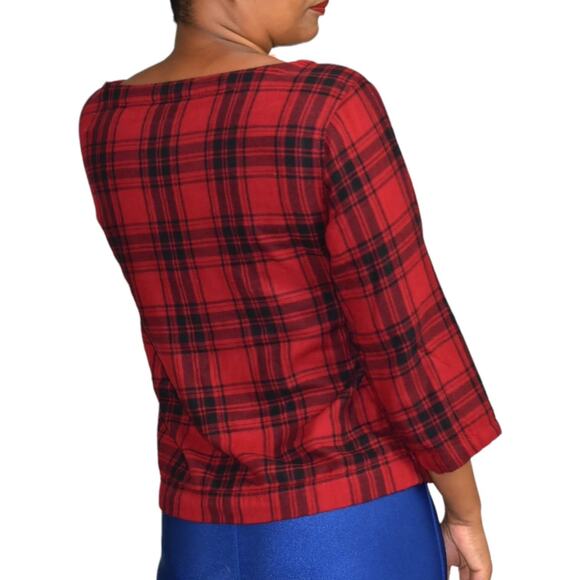 Madewell Curtis Plaid Shirt Red Flannel Tee Pullover Black Herald Top Size Small - Picture 11 of 12